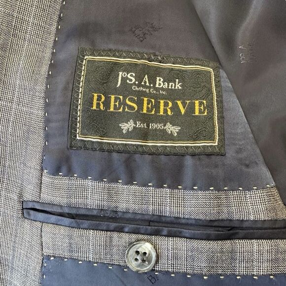 Jos A. Bank Reda Wool RESERVE Blue Grey Glen Check Tailored Fit Sports Coat 46S - Picture 12 of 13